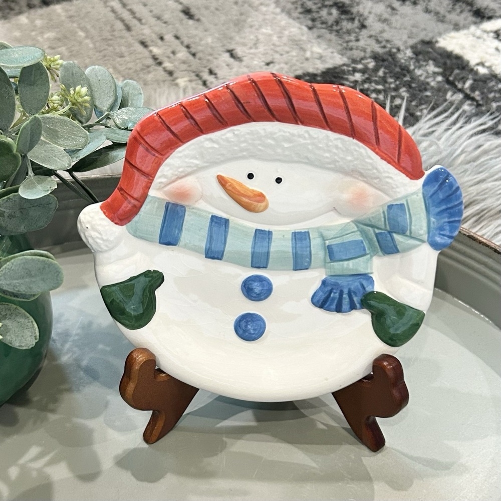 Pacific Island Creations Ceramic Snowman Dish Holiday Cookie And Candy 6" Plate